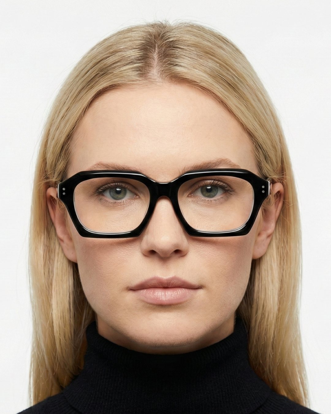 Woman in black square frames
